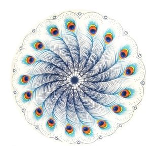 Blue Peacock Feather Round Tapestry